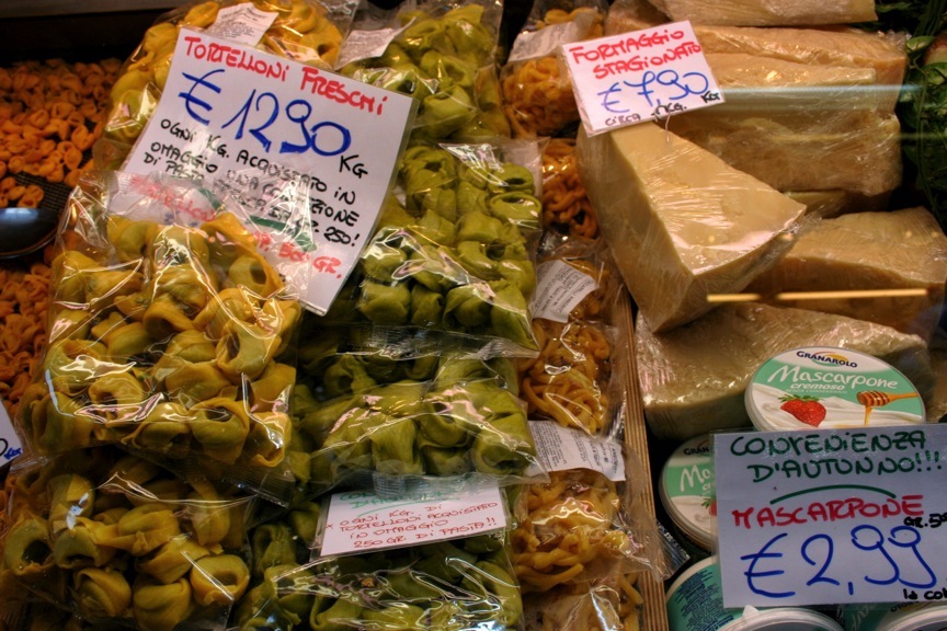 Tortelloni, one of several kinds of stuffed pasta famous in Emilia-Romagna