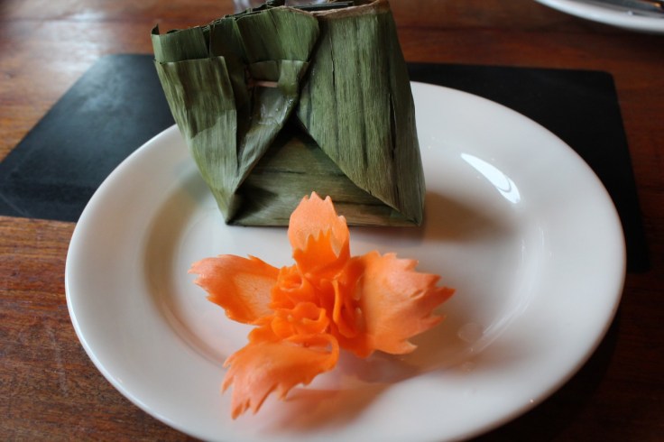 Otak otak, curried salmon steamed in banana leaf