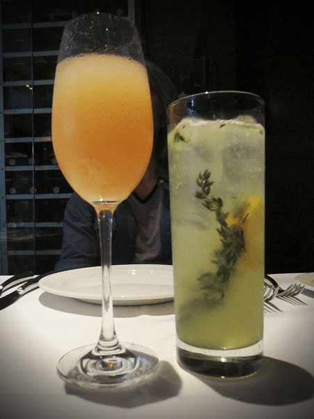 Peach prosecco bellini and Limoncello thyme cocktails at Taormina