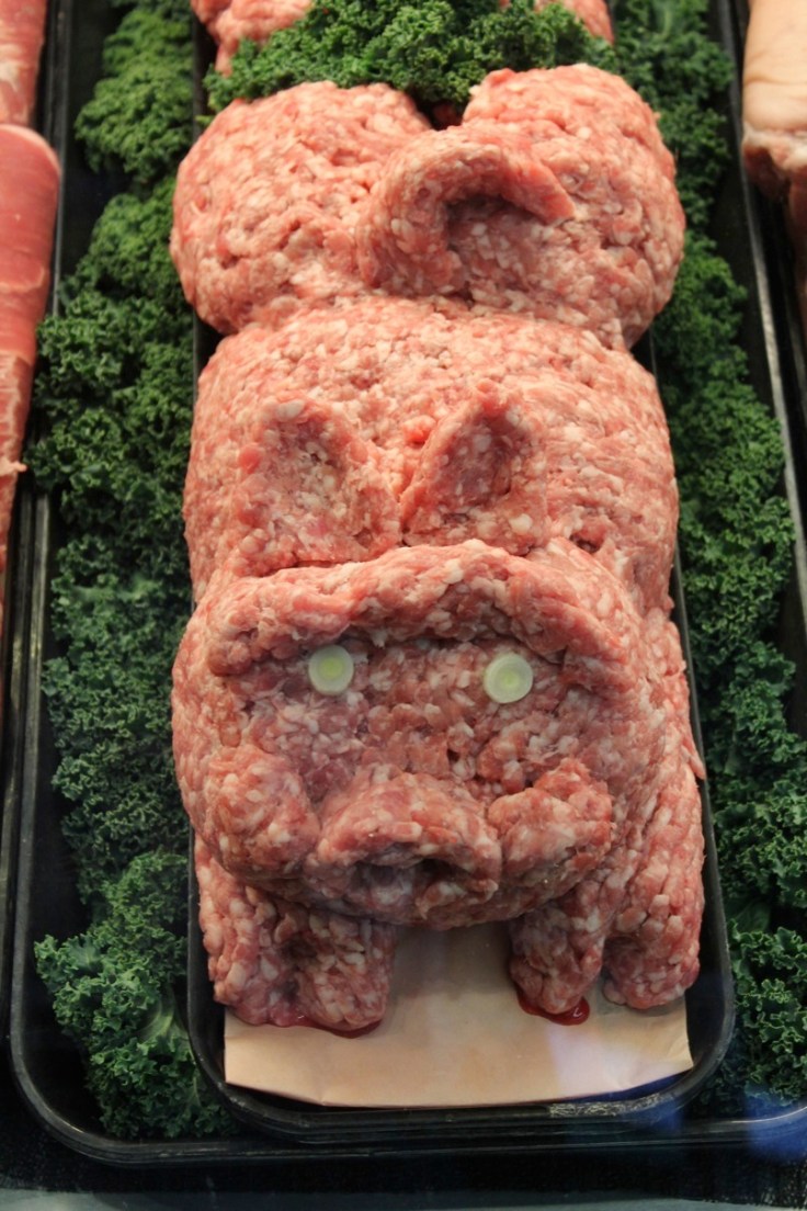 Ground pork behind the Uwajimaya meat counter