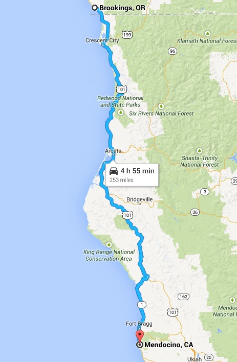 Brookings to Mendocino