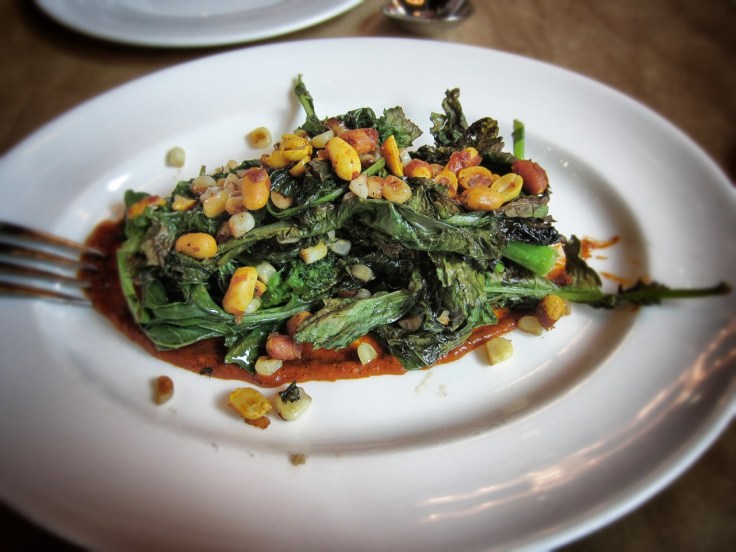 Roasted raab, corn, spicy pepper sauce & peanuts