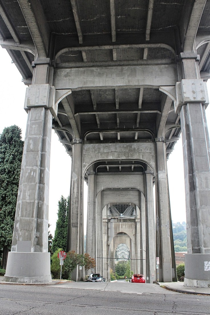 Aurora Bridge towers over Troll Avenue
