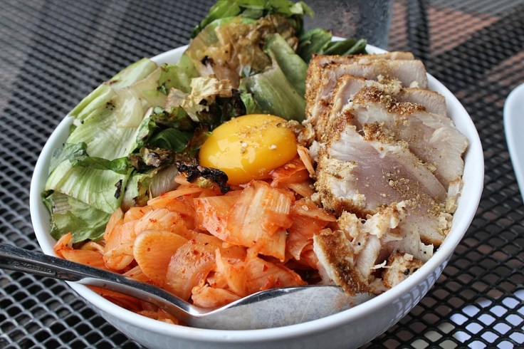 Bibimbop of seared tuna, fennel kimchi and escarole