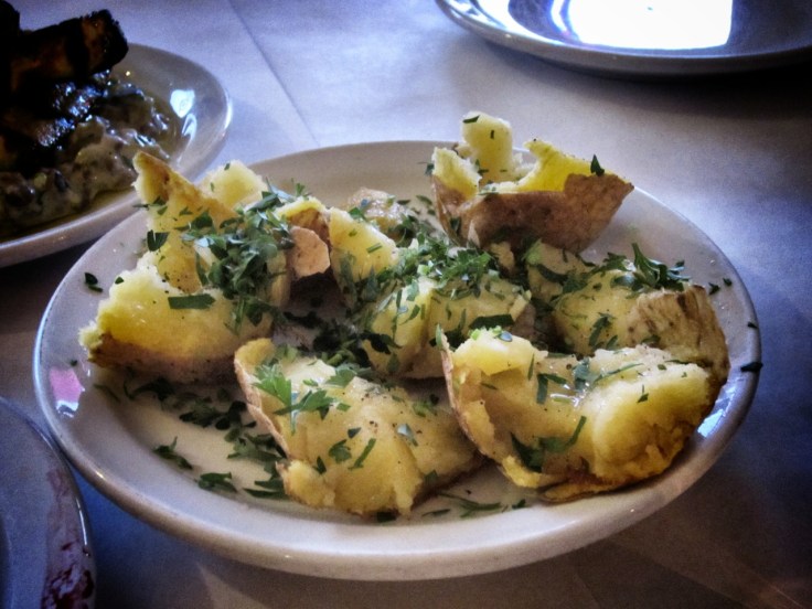 Smashed potatoes, olive oil, parsley