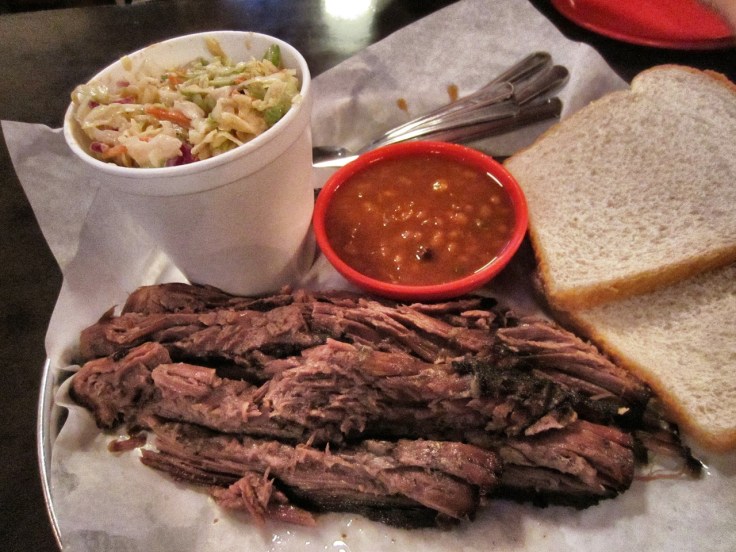 Kansas City sliced beef brisket, sides of slaw and baked beans