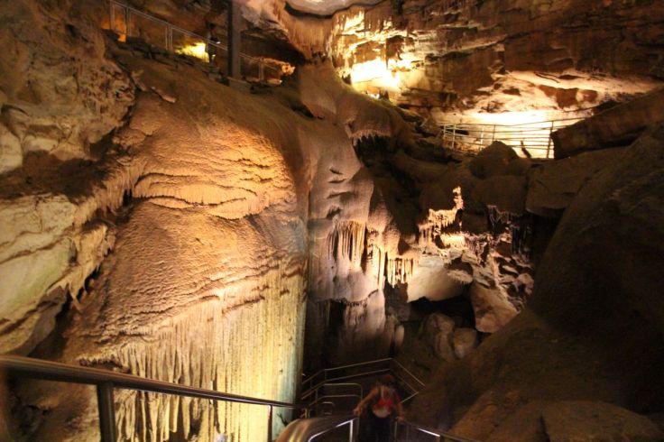 An elaborate stairway and ramp system winds around Frozen Niagara