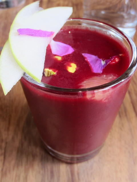 Beet and cherry gazpacho, pistachios, citrus