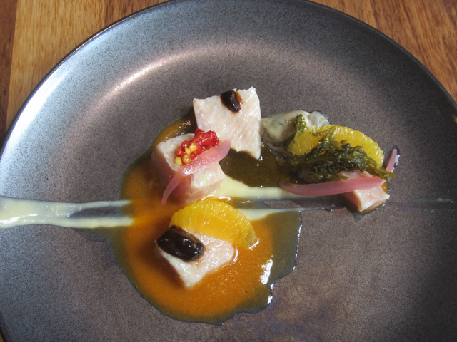 Yellowtail escabeche, oysters, pineapple chamomille