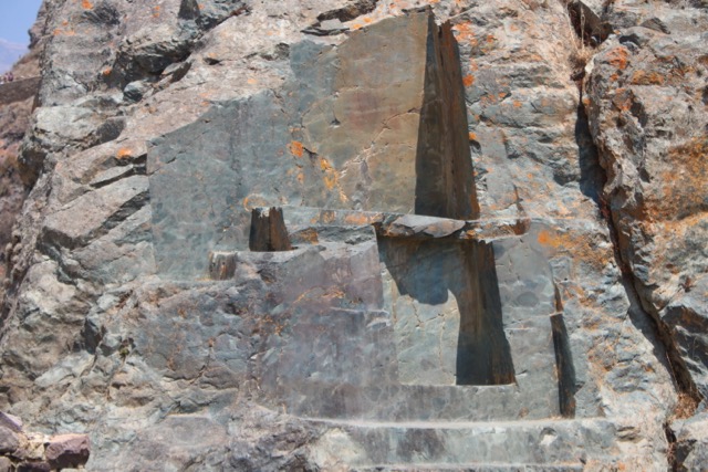 Excavation in stone, Ollantaytambo. Note the smooth, cut surfaces, having the appearance of being machined.