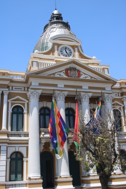Clock on the Bolivian congressional building, Plaza Murrillo