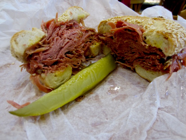 Siegel's smoked meat bagel sandwich