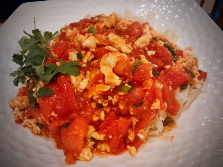 Stir fried tomato egg noodles